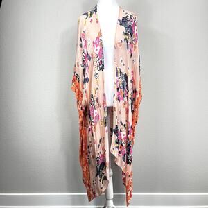 Moss Rose Floral Open Kimono Coverup‎ One Size Boho Beach Resortwear Oversized